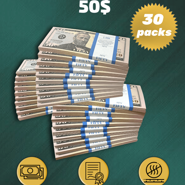 50 US Dollars prop money stack two-sided thirty packs