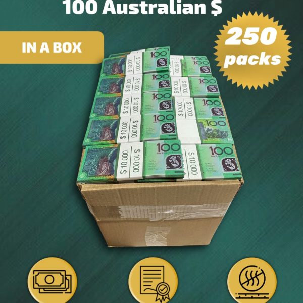 100 Australian Dollars prop money stack two-sided two hundred fifty packs