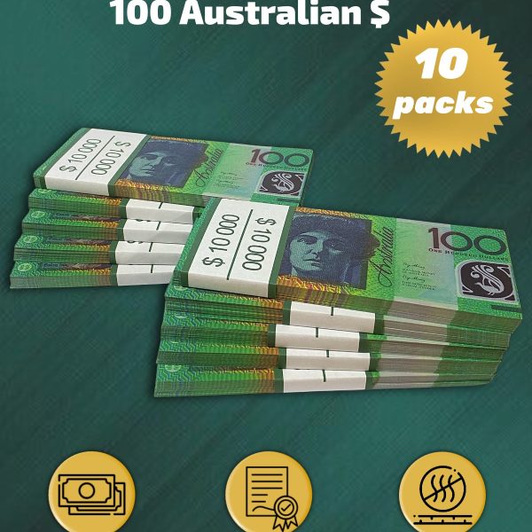 100 Australian Dollars prop money stack two-sided pack