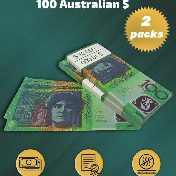 100  Australian Dollars prop money stack two-sided two packs