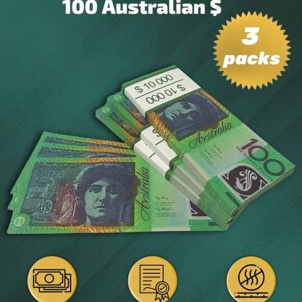 100 Australian Dollars prop money stack two-sided three packs