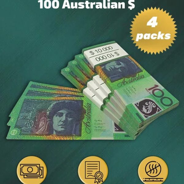 100  Australian Dollars prop money stack two-sided for packs