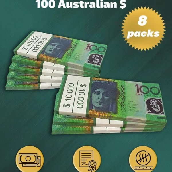 100 Australian Dollars prop money stack two-sided eight packs
