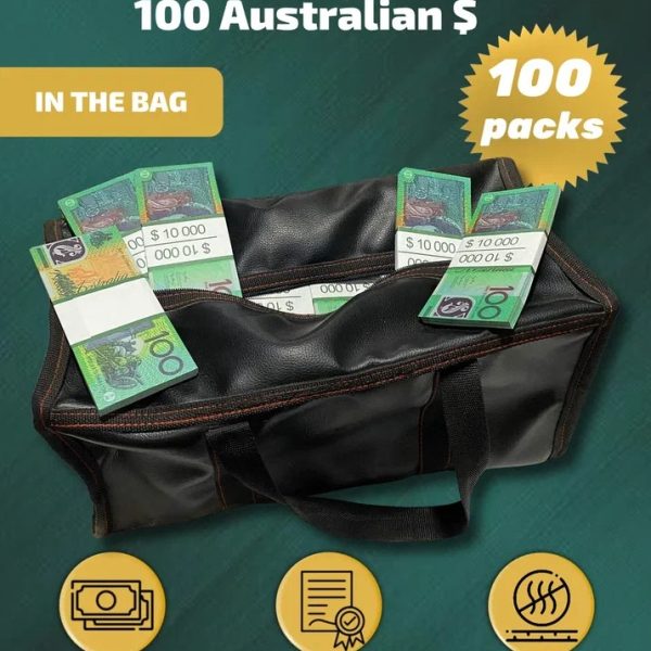 100  Australian Dollars prop money stack two-sided one hundred packs & money bag