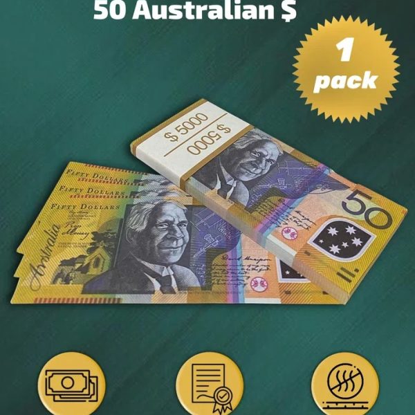 50 Australian Dollars prop money stack two-sided pack