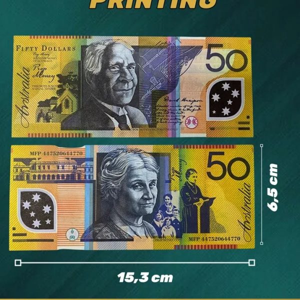 50 Australian Dollars prop money stack two-sided pack