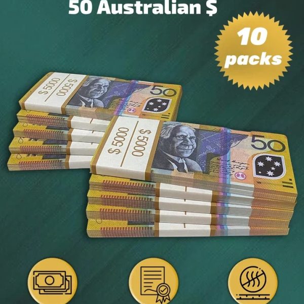 50 Australian Dollars prop money stack two-sided ten packs