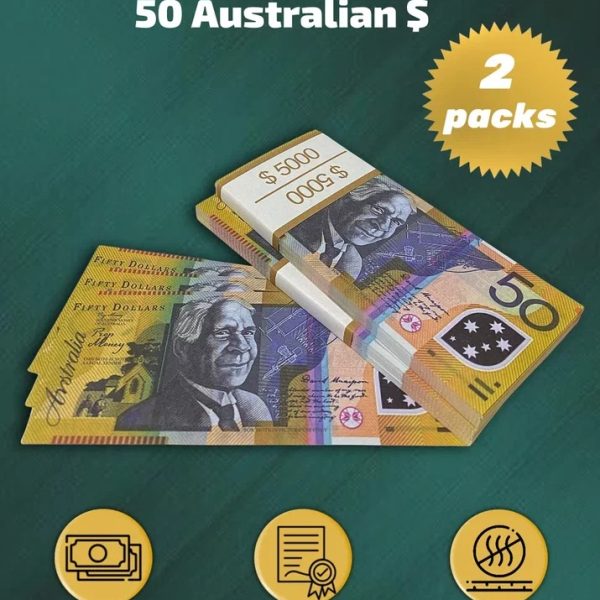 50 Australian Dollars prop money stack two-sided two packs