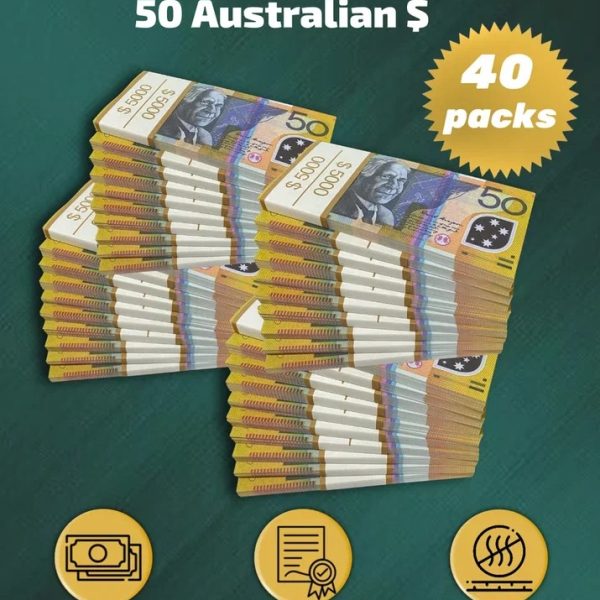 50 Australian Dollars prop money stack two-sided forty packs