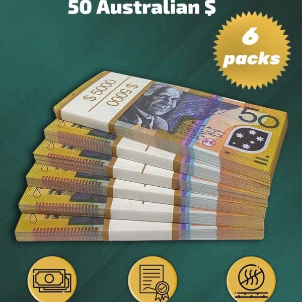 50 Australian Dollars prop money stack two-sided six packs