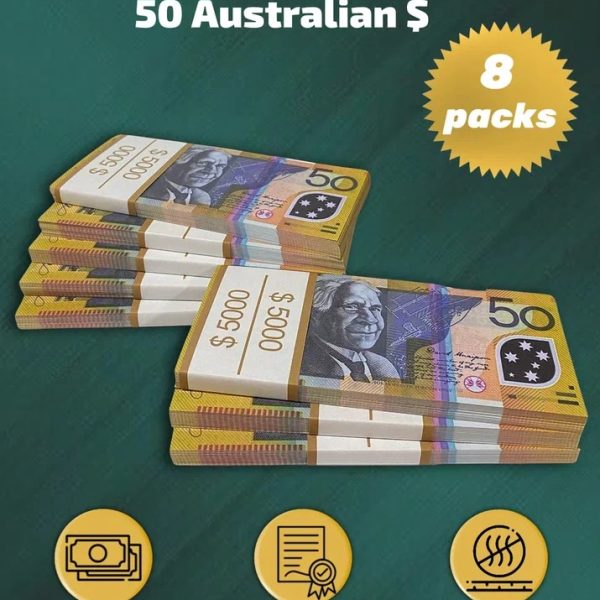 50 Australian Dollars prop money stack two-sided eight packs