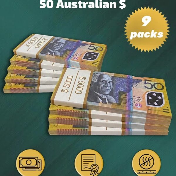 50 Australian Dollars prop money stack two-sided nine packs