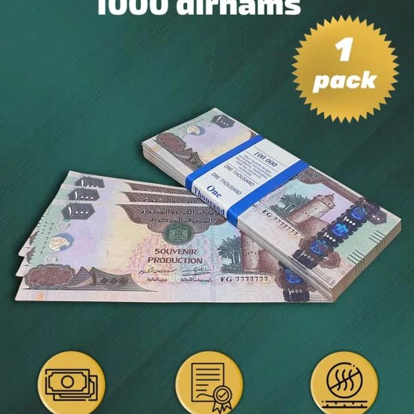 1000 Dirhams prop money stack two-sided  one packs