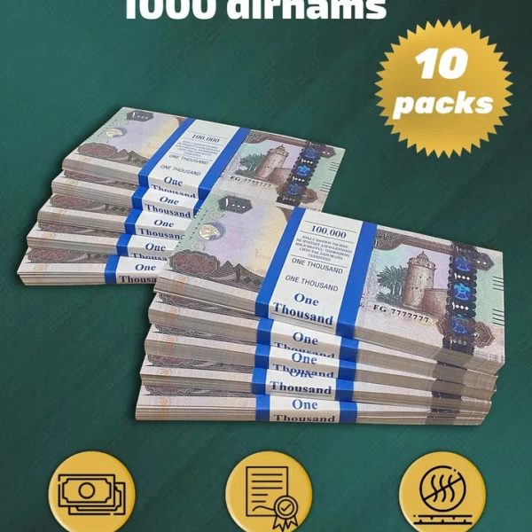 1000 Dirhams prop money stack two-sided ten packs