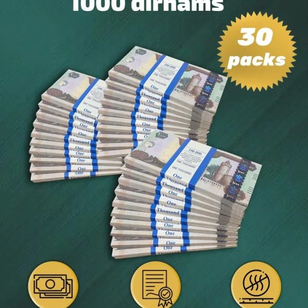 1000 Dirhams prop money stack two-sided thirty packs