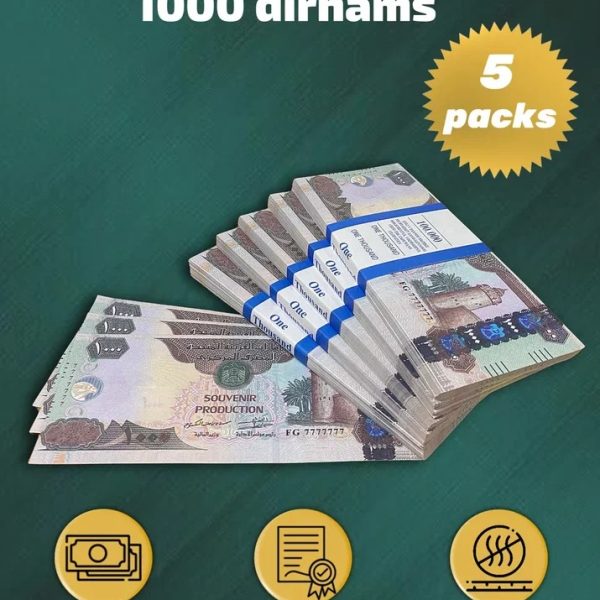 1000 Dirhams prop money stack two-sided five packs