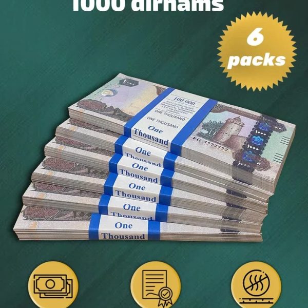 1000 Dirhams prop money stack two-sided six packs