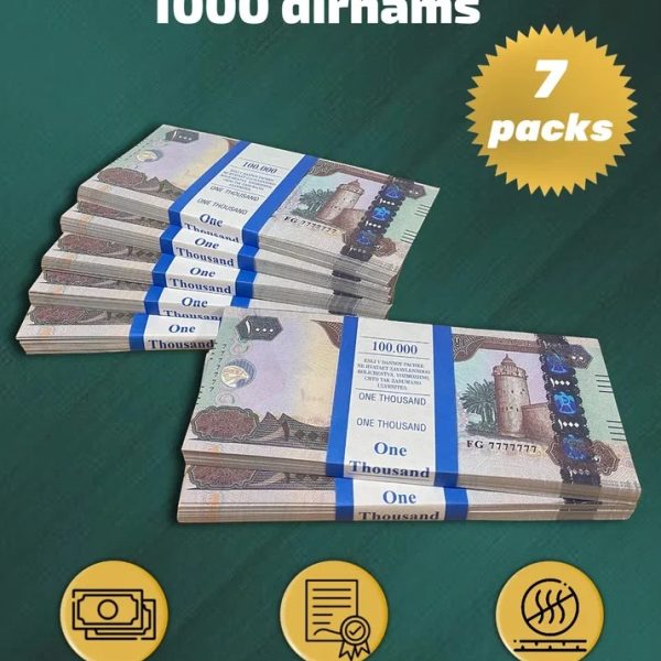 1000 Dirhams prop money stack two-sided seven packs