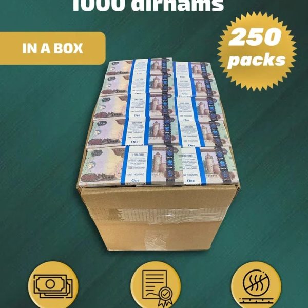 1000 Dirhams prop money stack two-sided two hundred fifty packs