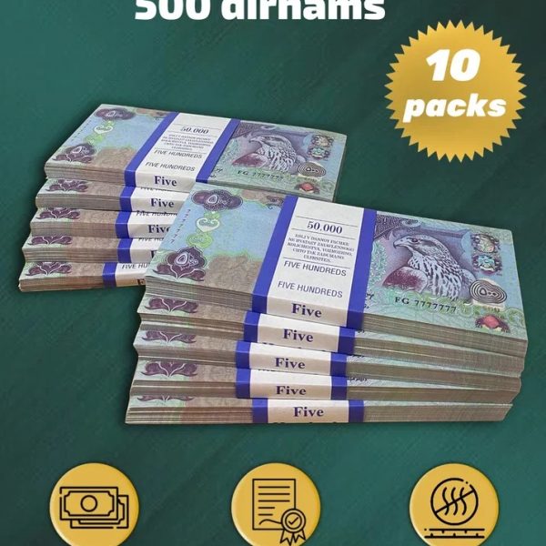 500 Dirhams prop money stack two-sided two packs