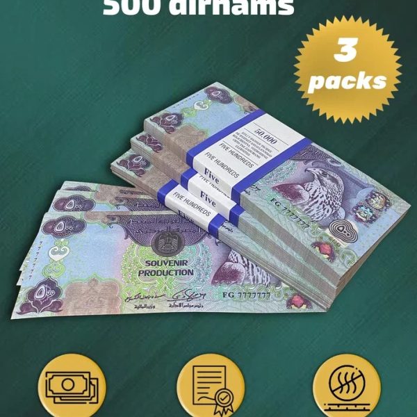 500 Dirhams prop money stack two-sided three packs