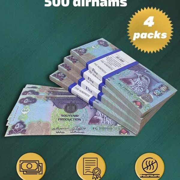 500 Dirhams prop money stack two-sided for packs