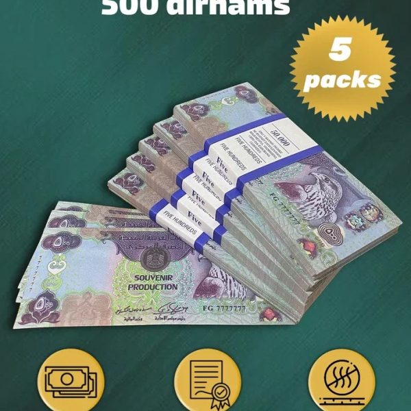 500 Dirhams prop money stack two-sided five packs