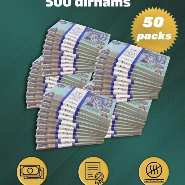 500 Dirhams prop money stack two-sided fifty packs