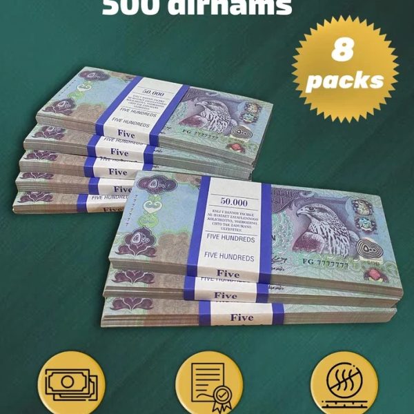 500 Dirhams prop money stack two-sided eight packs