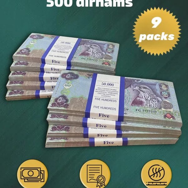 500 Dirhams prop money stack two-sided nine packs