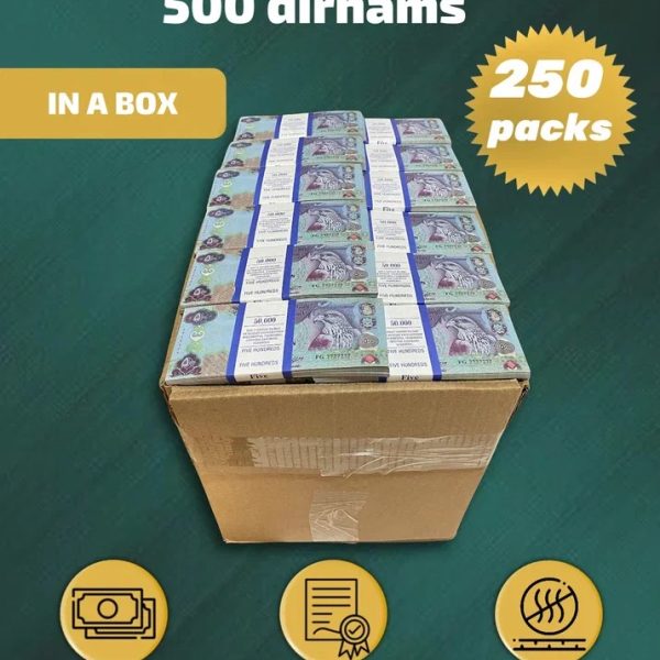 500 Dirhams prop money stack two-sided two hundred fifty packs