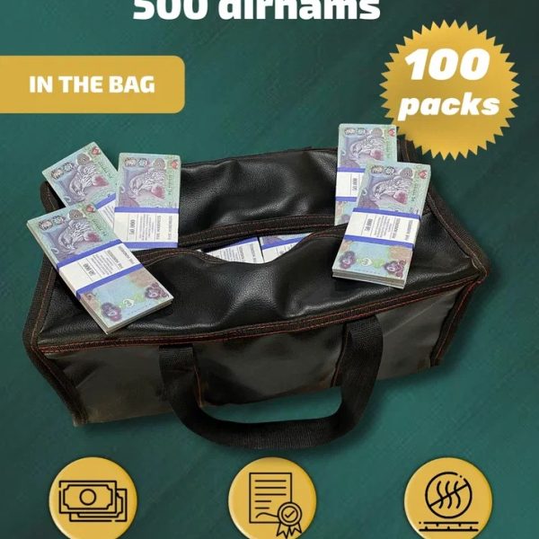 500 Dirhams prop money stack two-sided one hundred packs & money bag