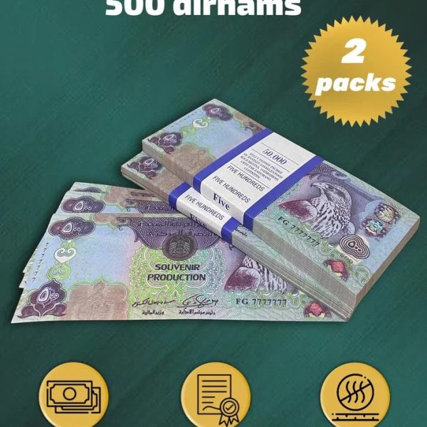 500 Dirhams prop money stack two-sided two packs