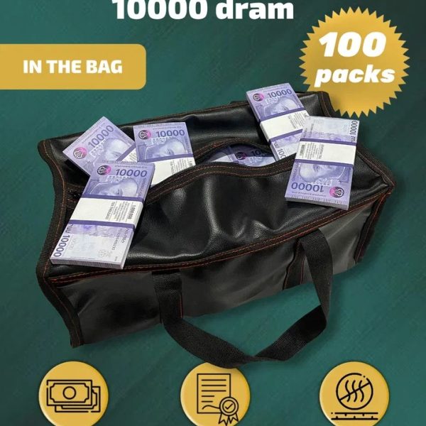 10 000 Armenian dram prop money stack two-sided one hundred packs & money bag
