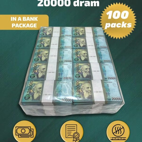 20 000 Armenian dram prop money stack two-sided one hundred packs