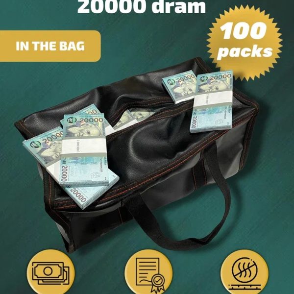 20 000 Armenian dram prop money stack two-sided one hundred packs & money bag