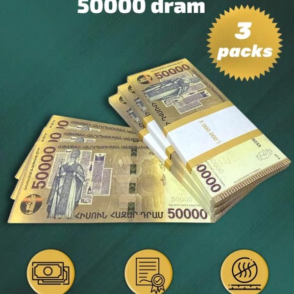 50 000 Armenian dram prop money stack two-sided three packs