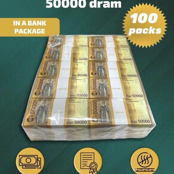 50 000 Armenian dram prop money stack two-sided one hundred packs