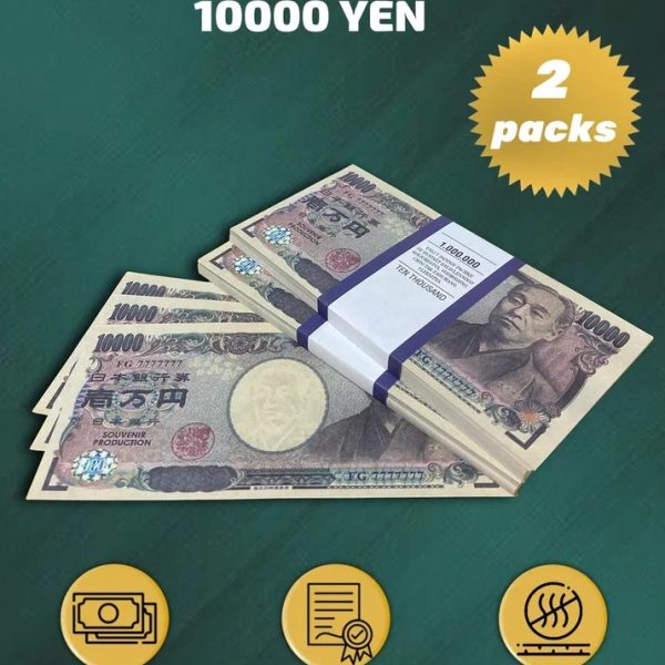 10 000 Japanese yen prop money stack two-sided two packs
