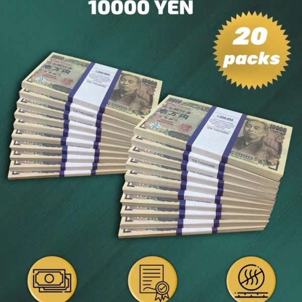 10 000 Japanese yen prop money stack two-sided twenty packs