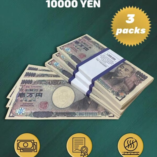 10 000 Japanese yen prop money stack two-sided three packs