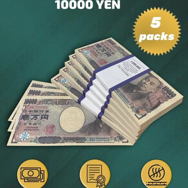 10 000 Japanese yen prop money stack two-sided five packs