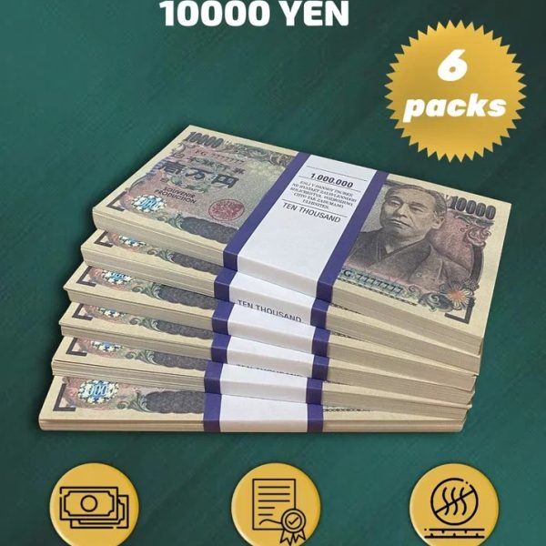 10 000 Japanese yen prop money stack two-sided six packs