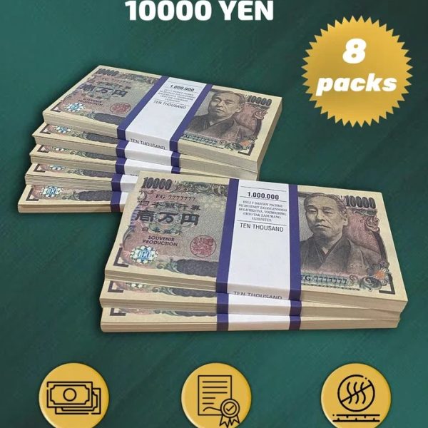 10 000 Japanese yen prop money stack two-sided eight packs