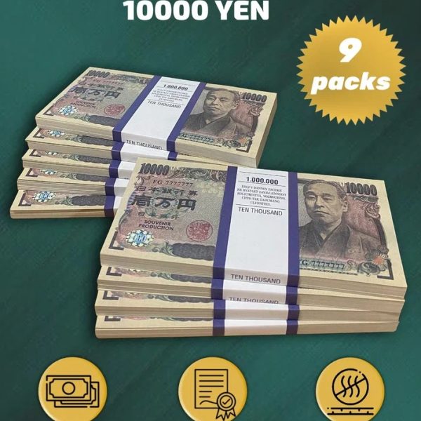 10 000 Japanese yen prop money stack two-sided nine packs