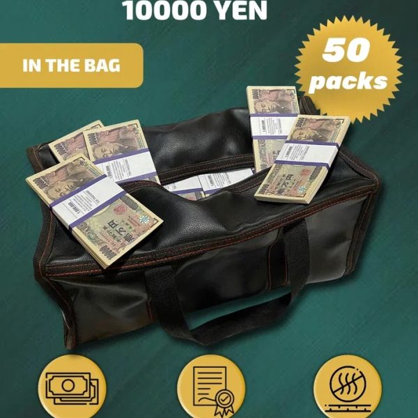 10 000 Japanese yen prop money stack two-sided fifty packs & money bag