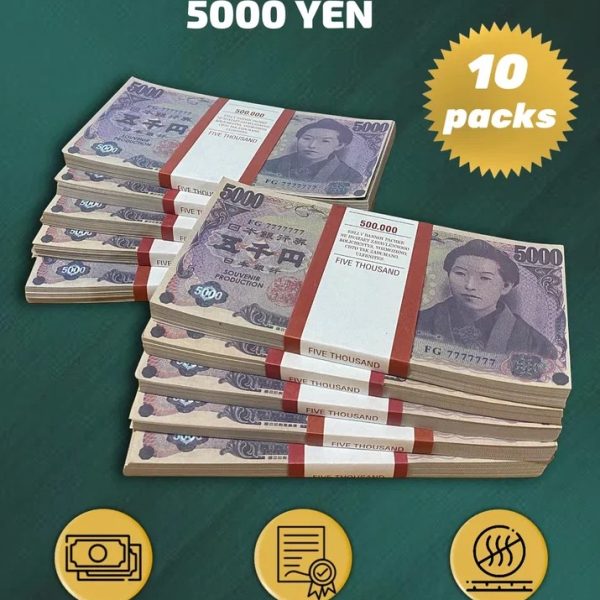 5000 Japanese yen prop money stack two-sided ten packs