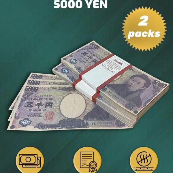 5000 Japanese yen prop money stack two-sided two packs