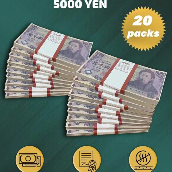 5000 Japanese yen prop money stack two-sided twenty packs