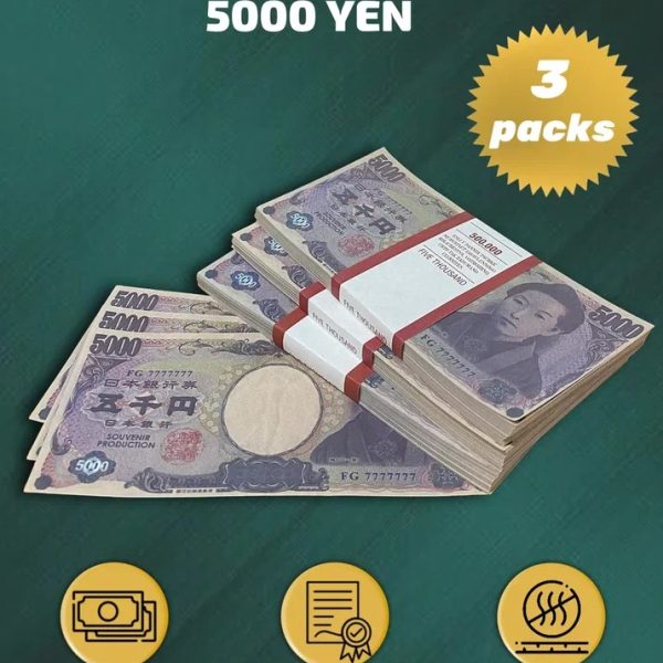 5000 Japanese yen prop money stack two-sided three packs